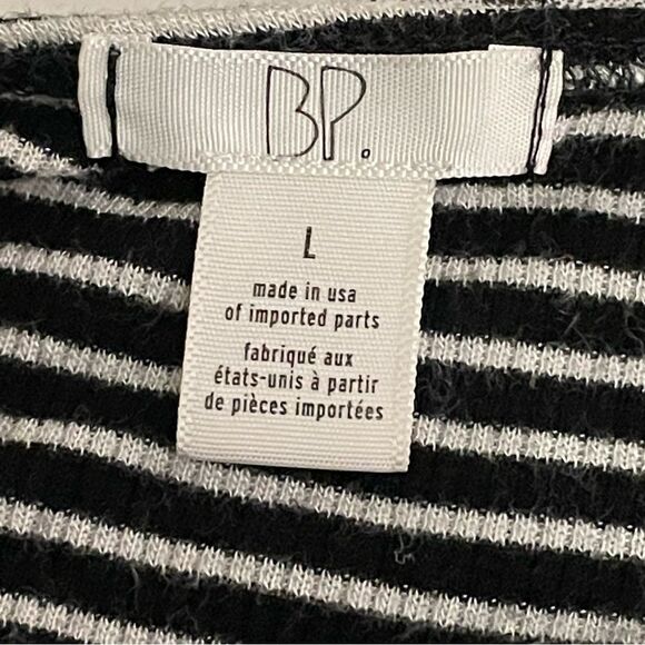 BP Deep V Neck Faux Wrap Draped Short Sleeve Striped Blouse Black White SZ Large - Picture 12 of 12